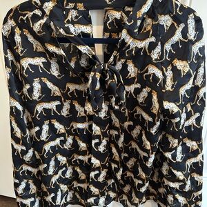Milly Black Cheetah Design Bow Top - Size 6